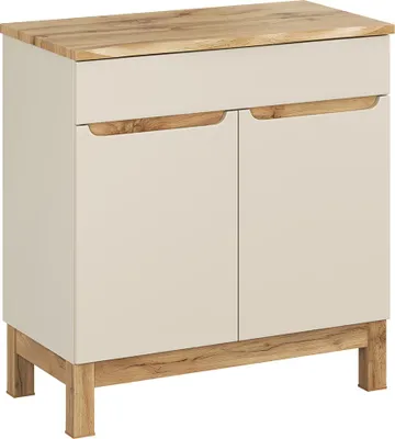 Produktbild von Badezimmer-Waschtischunterschrank 80 cm in kaschmir und Eiche mit Baumkantenoptik, 2-türig - SOLNA-56-CASHMERE