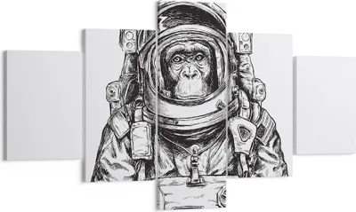 Produktbild von Bild auf Leinwand - Leinwandbild - 5 Teile - Schimpanse Astronaut Zeichnung - 125x70cm - Wand Bild - Wanddeko - Wandbilder - Leinwanddruck - Bilder - Wanddekoration - Leinwand bilder - EA125x70-4312