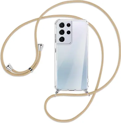 Produktbild von Handykette Backcover-Schutzhülle mit Band (Metall silberfarben) für Samsung Galaxy S21 Ultra 5G - caramel
