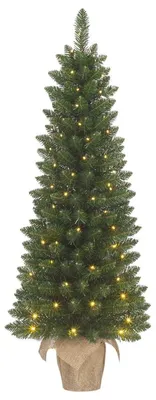 Productafbeelding van Black Box Trees Gerlos Kunstkerstboom met Verlichting - Kunstboom H90 x D41 cm - Kunst Kerstboom in Jute Zak - Kerstdecoratie voor Binnen - 108 Tips - Groen