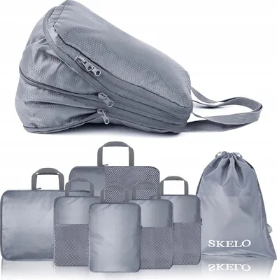 Image de SKELO Kit d'organisation pour valises 7 pièces, Compression double couche, Gris