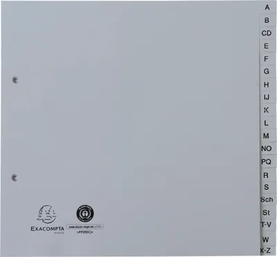 Image de Exacompta 25x Intercalaires imprimés PP recyclé A-Z 20 pos 2/3 A4 Gris 1723B