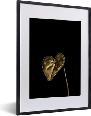Produktbild von MuchoWow® MuchoWow® Gerahmtes Poster Blatt - Herz - Gold 30x40 cm - Poster mit zchwarzem Bilderrahmen - Wandposter Schlafzimmer