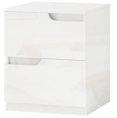 Produktbild von Nachttisch grifflos 2 Schubladen Hochglanz Spanplatte Melamin Stahlschienen Fußpads WeiØ 40 x 40 x 48 cm bis 16 kg
