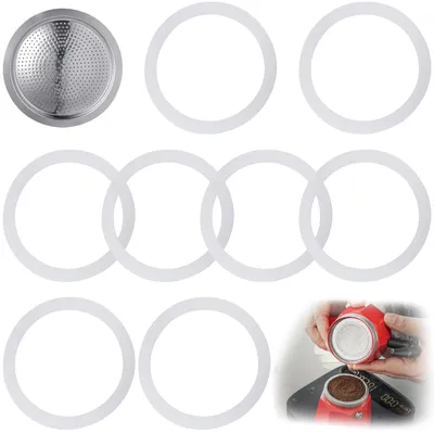 Dichtring-Set für Moka-Kanne, 3 Tassen, 8-teilig, Edelstahlfilter