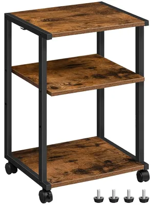 Image de TRANKIELO® - Table d'impression avec 3 étagères - Hauteur réglable - Marron - Multifonctionnelle - Chariot d'impression mobile avec roulettes