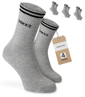 SOKKS Sportsocken Grau mit Schriftzug aus Baumwolle — 4 Paar Set
