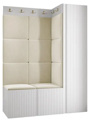 Produktbild von MIRJAN24 Garderoben-Set Orion Ryfel Slim IX, Kleiderschrank, Schuhschrank, 2x Kleiderhakenbrett, 11x Paneel 42x42, 4 Kleiderhaken für Kleidung, Metallgriffe (Farbe: Weiß, Polo 872)