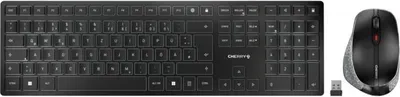 Produktbild von Cherry Wireless Desktop Set 9500 SLIM, Schwarz/Grau, Metallplatte, Magnetleiste zur Höhenverstellung, über 10 Mio. Betätigungen, Win 7/8/10/11, Tastatur: ca. 440x130x15 mm, Maus: ca. 120x79x44.5 mm