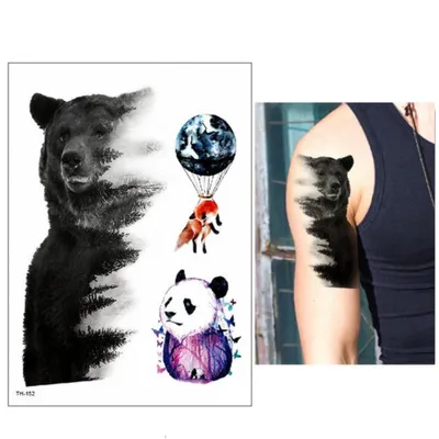 Produktbild von Temporäres Tattoo Bär Panda Fuchs Design Temporary Klebetattoo Körperkunst