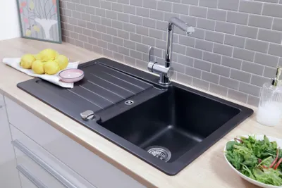 Produktbild von Küchenspüle Einbauspüle Spülbecken Granitspüle 86 x 50 Schwarz Respekta Austin