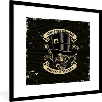 Produktbild von MuchoWow® MuchoWow® Gerahmtes Poster Totenkopf - Hut - Vintage 40x40 cm - Poster mit zchwarzem Bilderrahmen - Poster - Plakat im Rahmen