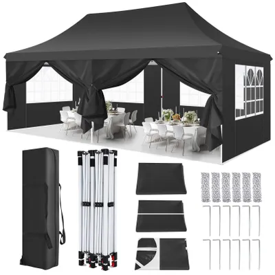 Produktbild von Faltpavillon 3X6m Wasserdicht Stabil Pavillon, Partyzelt Faltbar mit 6 Seitenteilen,Upgrade-Hochdach und Tragetasche, Gartenpavillon, UV 50+, Schwarz