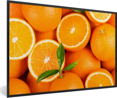 Produktbild von MuchoWow® Gerahmtes Poster Früchte - Orange - Blätter 60x40 cm - Poster mit Schwarzem Bilderrahmen Wandposter Rahmen Foto Bilder - Printing - Wanddeko Schlafzimmer
