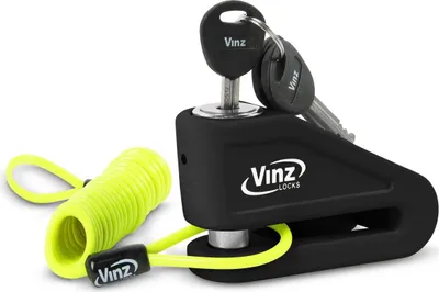 Produktbild von VINZ Baretti Bremsscheibenschloss ART4 | Schloss für Motorrad Roller Moped Scooter für Bremsscheiben mit Errinerungskabel | Scheibenschloss mit 3 Schlüssel | Schwarz