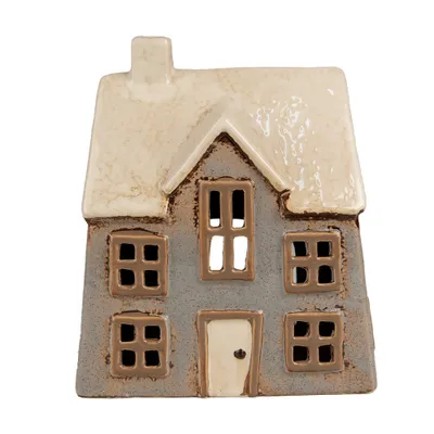 Image de Clayre & Eef Bougeoir Maison 15x10x17 cm Gris Beige Céramique