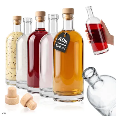 Zdjęcie produktu dla SuperButelki - 40x Butelka szklana TADEK 700 ml z korkami, butelki na nalewki bimber alkohol napoje wodę, grube szkło 0,7 flaszki, 0,7l zestaw butelek
