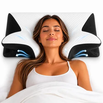 Produktbild von Nackenkissen Kopfkissen Ergonomisches Orthopädisches Kissen für Kopf-, Nacken- & Rückenkomfort Schlafkissen Memory Foam Kissen Schwarz YaLiva_Decor®