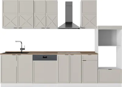 Obrázok produktu pre Kuchynský kút Vicco Fame-Line Sivá/béžová/biela 300 cm s vysokou skriňou, dub AP, Model 50539