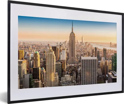 Produktbild von MuchoWow® MuchoWow® Gerahmtes Poster New York - Nebel - Skyline 60x40 cm - Poster mit zchwarzem Bilderrahmen - Schlafzimmer - Plakat in Rahmen - Drucken