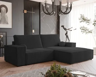 Produktbild von IDOHOME-Polsterecksofa HUGO mit Schlaffunktion und Bettkasten Ecksofa in L-Form Wohnzimmer Sofa mit Bettkasten Couch Rechts Poso 135 Schwarz