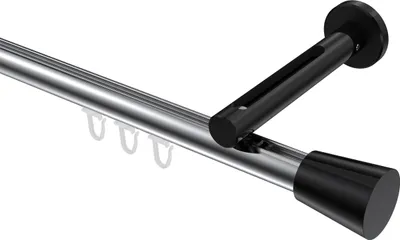Produktbild von Interdeco Innenlaufstange / Gardinenstange mit Innenlauf Chrom / Schwarz, Typ Siteno Sitra (Konus), 20 mm Ø 1-läufig, 440 cm