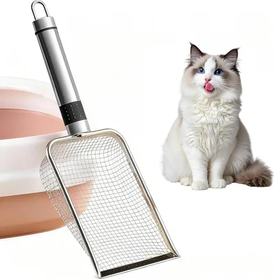 Produktbild von Katzenstreuschaufel, Katzenklo Schaufel Metall, Katzenstreu Schaufel mit Holzgriff, 4 mm Korngr??e Metall Katzenschaufel,katzenschaufel fš¹r katzenklo