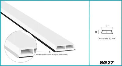Produktbild von Glassprossen PVC weiß 1-2m - Weichlippen grau & schwarz, selbstklebend - HJ