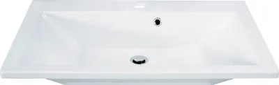 Produktbild von FACKELMANN Waschbecken DOMINO / Waschtisch aus Gussmarmor / Maße (B x H x T): ca. 80 x 17 x 50 cm / Einbauwaschbecken / hochwertiges Becken fürs Badezimmer und WC / Farbe: Weiß / Breite: 80 cm