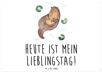 Produktbild von Mr. & Mrs. Panda Wandbild Otter Seerose DIN A3 - Weiß - Geschenk, Schild, tafel, Fluss, Blechschild, Wasser, Lieblingstag, Seeotter, Metallschild, Türschild