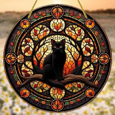 Produktbild von Sonnenfänger Cat Typ6 - Elegante schwarze Katze aus Buntglas KP32339