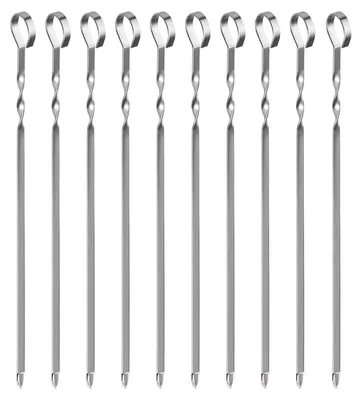 Produktbild von 10 Stück Grillspieße zum Grillen, flache Schaschlikspieße aus Edelstahl, wiederverwendbare BBQ-Grillspieße für Fleisch, Hühnchen, Gemüse, rostfrei, hitzebeständig, Schaschlikspieße