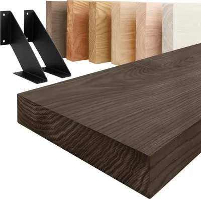 Produktbild von LAMO Manufaktur Wandregal Holz Gerade  |  Regal Farbe: Schwarz | mit schwarzem Vintage Regalträger | 120 cm