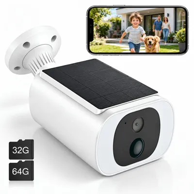 Produktbild von 4MP/2K Solar Akku Funk überwachungskamera Set Außen mit PIR Bewegungsmelder WLAN CCTV Kamera Audio Farbnachtsicht kabellos