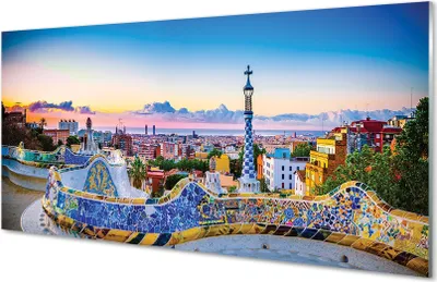Produktbild von Glasbilder 140x70 Wandkunst Spanien Panorama der Stadt