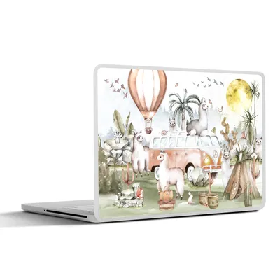 Produktbild von MuchoWow® Laptop Aufkleber Sticker Cover Alpaka - Tiere - Kinder - Heißluftballon - Kinder 25x18 cm - Laptop-Deko