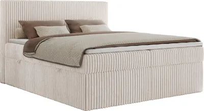 Produktbild von MKS MEBLE Boxspringbett 140x200 Beige Cord, Boxspringbett mit Matratze H3, Bett 140x200 mit Bettkasten and Kopfteil, Doppelbett mit Stauraum, Polsterbett 140x200 - Tiliano