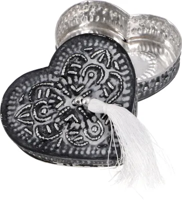 Produktbild von Schmuckdöschen, Schmuckschachtel, Geschenkverpackung in Herzform, Silber-Farben, Metall, Farbe: Schwarz, 2,5*8,5*8 cm