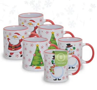 Produktbild von Weihnachtstassen 3er Set Weihnachtsbaum Schneemann rot weiß