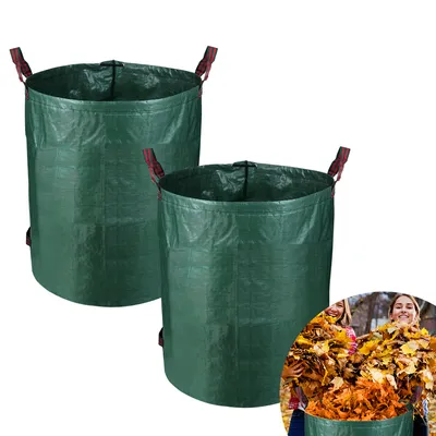 Produktbild von Jiubiaz 2X Gartensack XXL Polypropylen 272L 3 Griffe Laubsack Abfallbehälter Garten Tasche