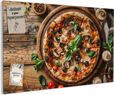 Produktbild von Magnettafel 60x40cm magnetisch & beschreibbar Metall-Board - Holztisch Pizza