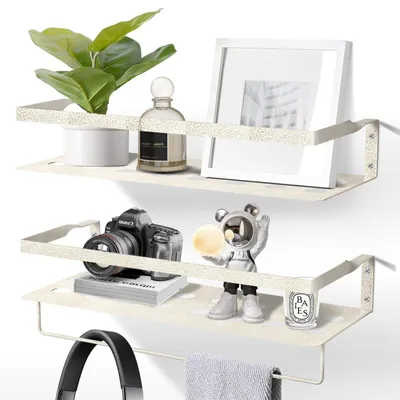 Produktbild von Wandregale aus Eisen mit Handtuchhalter - Set von 2 für Badezimmer, Küche und Wohnzimmer