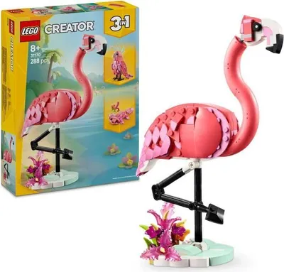 Produktbild von LEGO Creator 31170 3-in-1 Wilde Tiere: Rosa Flamingo, Kakatua, Axolotl, Bauset für Mädchen ab 8 Jahren, 288 Teile