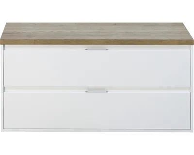 Produktbild von Sanox Waschtischunterschrank Porto BxHxT 120,2 x 58 x 50 cm mit Waschtischplatte weiß hochglanz / Eiche natur