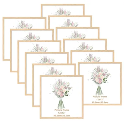 Zdjęcie produktu dla Ramka na zdjęcia 30 x 30 cm, ramka ścienna, zestaw 12 sztuk, naturalne drewno i PVC, do domu