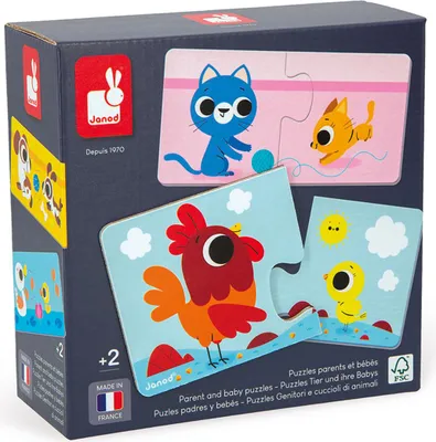 Produktbild von Janod Puzzle-Spiel - Lernspielzeug Tiere und ihre Jungen Karton