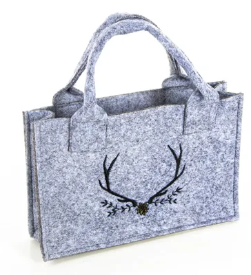 Produktbild von Filztasche rustikal grau mit Hirsch Geweih 21x14x6cm