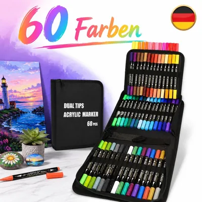 Produktbild von Acrylstifte 60 Stück Doppelspitze Multimarker Wasserfest Für Steine Bemalen