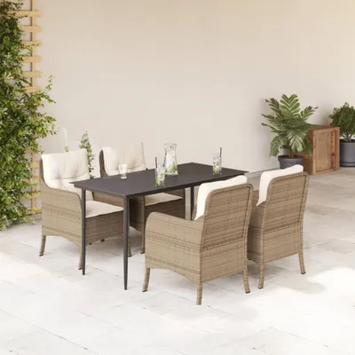 Produktbild von The Living Store 5-tlg. Garten-Essgruppe mit Kissen Beige Poly Rattan