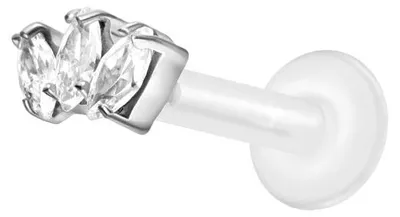 Produktbild von Ohrpiercing, Nasenpiercing PTFE Labret mit Innengewinde + Titan-Aufsatz 3 KRISTALLTROPFEN Silber Stablänge: 5mm | Stabstärke: 1,2mm